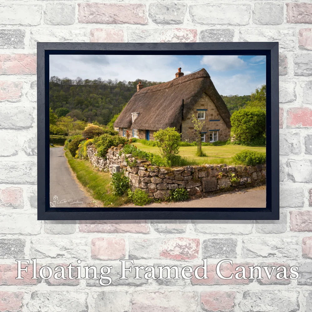 Thatched Cottage At Rievaulx 3 Thatched Cottage At Rievaulx - Landscape-Float-Frame-Canvas