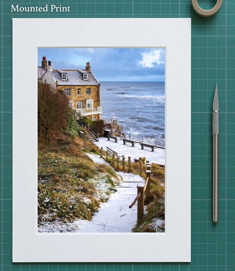 The Cleveland Way To Robin Hoods Bay In The Snow 5 The Cleveland Way To Robin Hoods Bay In The Snow - Mounted-Print-Portrait