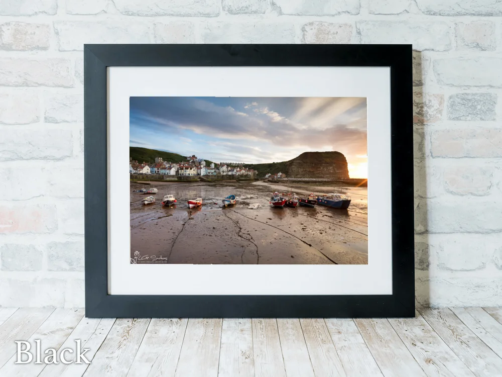 The Fleet In Staithes Harbour 6 The Fleet In Staithes Harbour - Black-Landscape-Frame