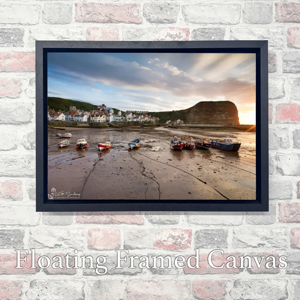 The Fleet In Staithes Harbour 3 The Fleet In Staithes Harbour - Landscape-Float-Frame-Canvas