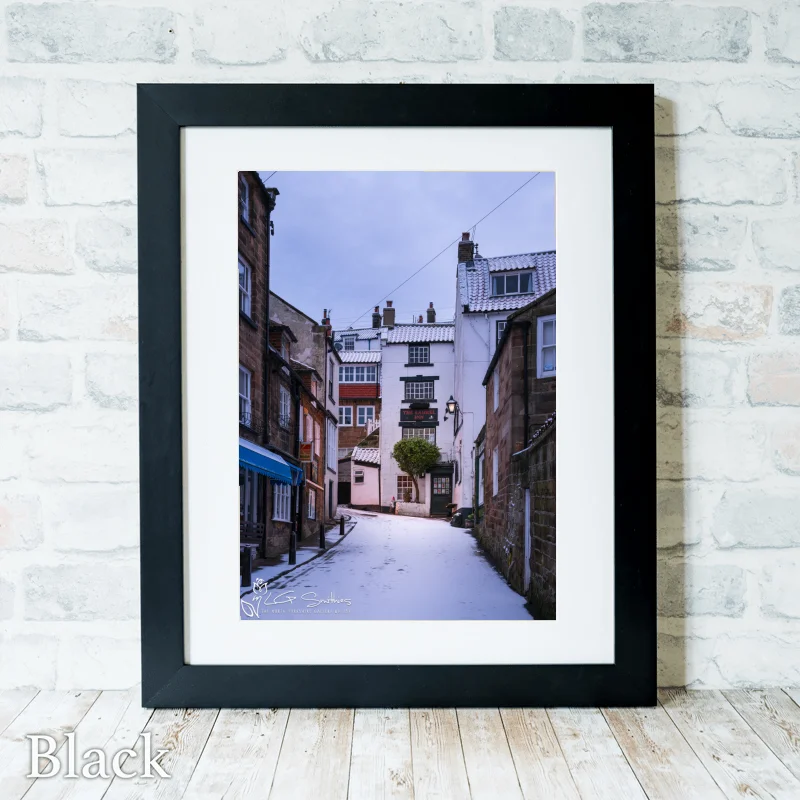 The Laurel Inn At Robin Hoods Bay On A Winters Morning 3 The Laurel Inn At Robin Hoods Bay On A Winters Morning - Black-Portrait-Frame