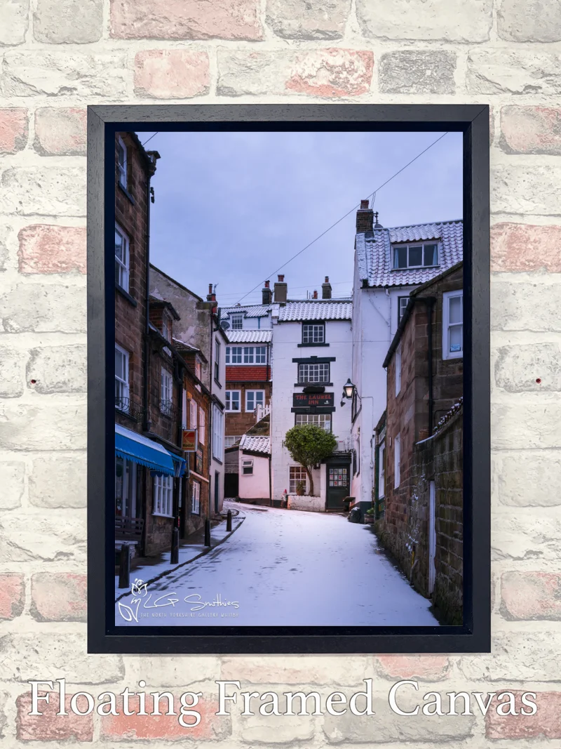 The Laurel Inn At Robin Hoods Bay On A Winters Morning 7 The Laurel Inn At Robin Hoods Bay On A Winters Morning - Float-Frame-Canvas-Portrait