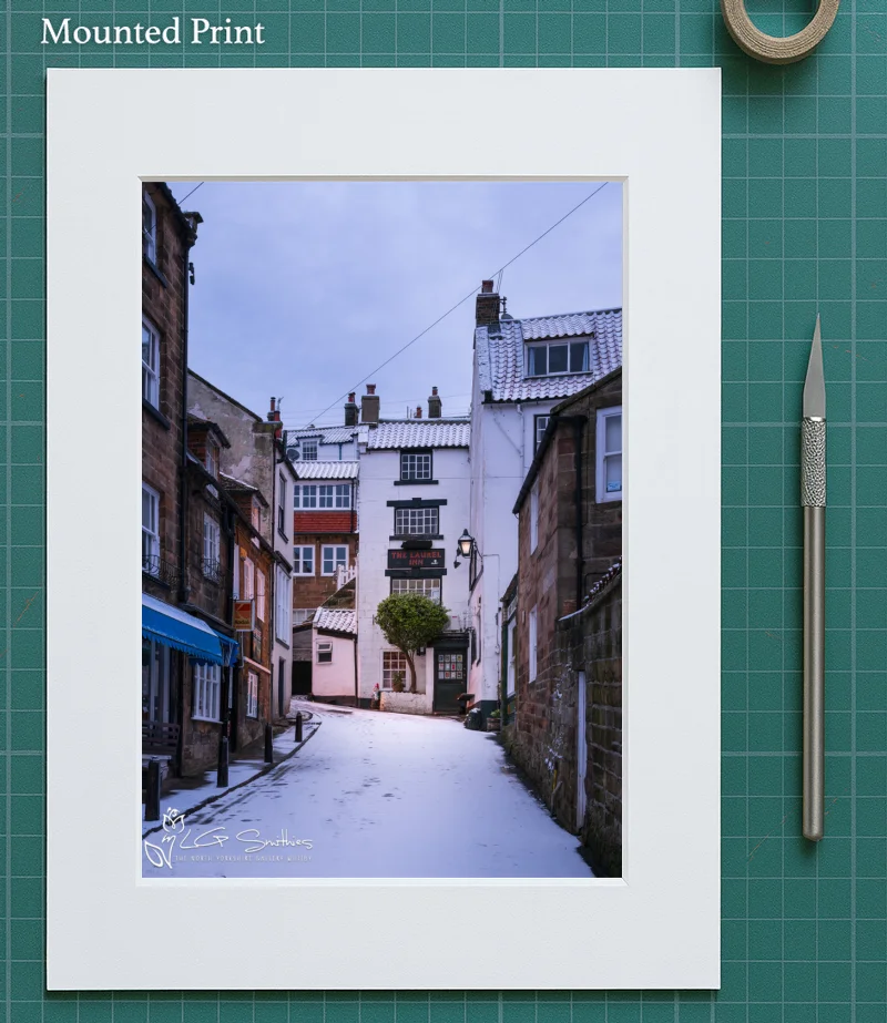 The Laurel Inn At Robin Hoods Bay On A Winters Morning 5 The Laurel Inn At Robin Hoods Bay On A Winters Morning - Mounted-Print-Portrait