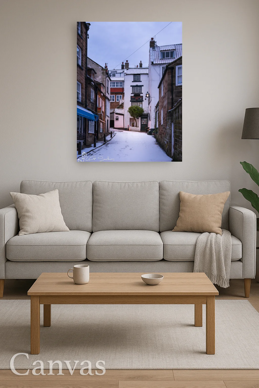 The Laurel Inn At Robin Hoods Bay On A Winters Morning 8 The Laurel Inn At Robin Hoods Bay On A Winters Morning - Wall-art-for-living-room-portrait