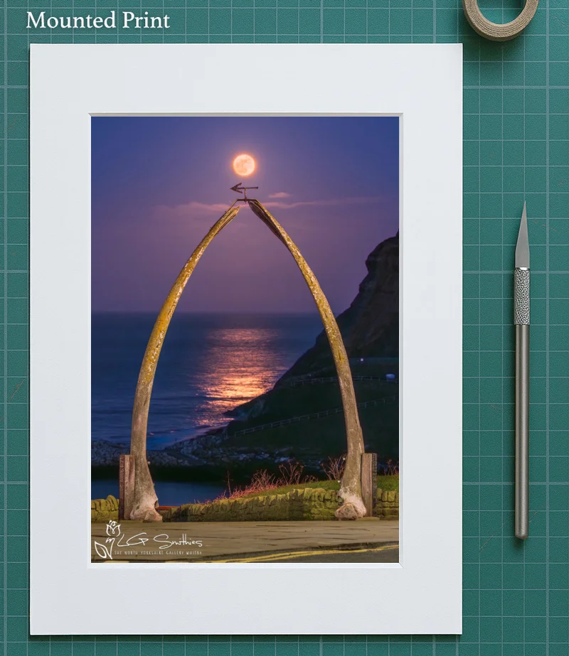 Warm Moonrise Over Whitby Whalebones 5 Warm Moonrise Over Whitby Whalebones - Mounted-Print-Portrait