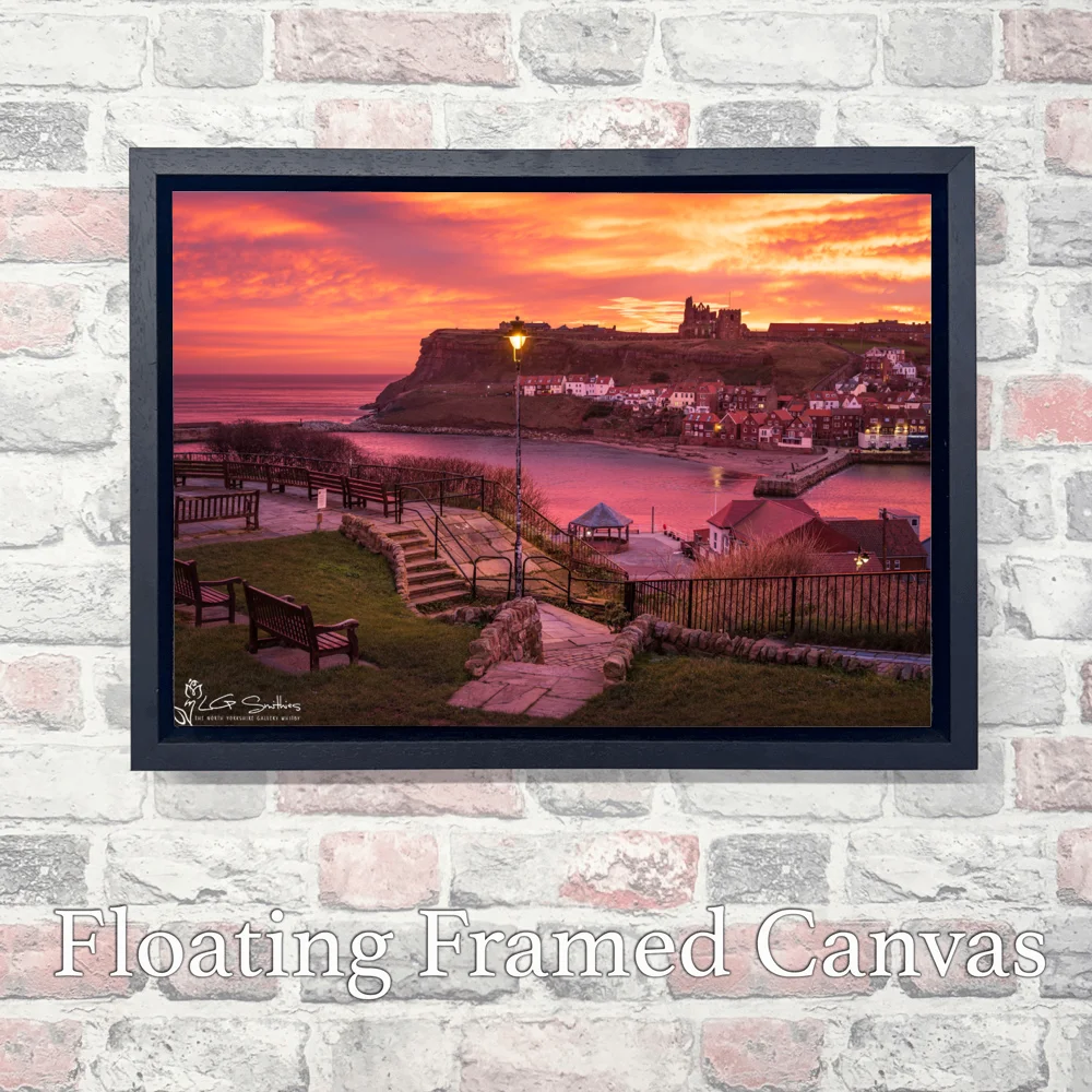 Whitby Abbey Across the Esk at Sunrise 3 Whitby Abbey Across the Esk at Sunrise - Landscape-Float-Frame-Canvas