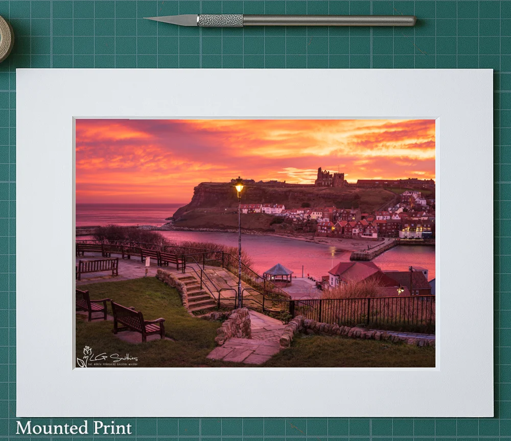 Whitby Abbey Across the Esk at Sunrise 2 Whitby Abbey Across the Esk at Sunrise - Landscape-Mounted-Print