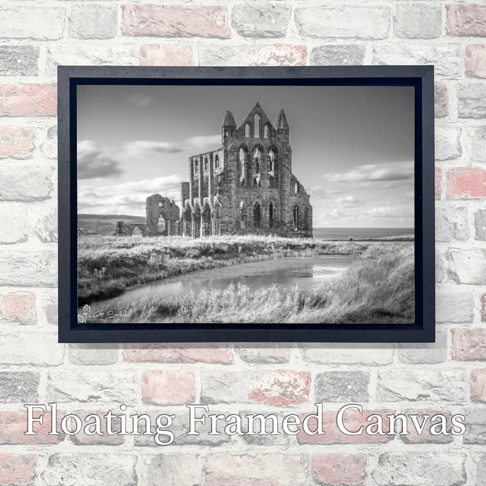 Whitby Abbey Black And White 3 Whitby Abbey Black And White - Landscape-Float-Frame-Canvas