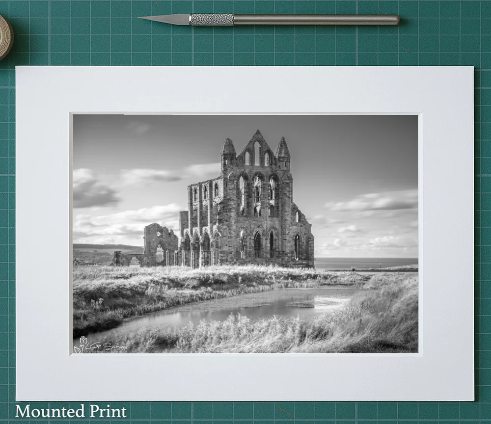 Whitby Abbey Black And White 2 Whitby Abbey Black And White - Landscape-Mounted-Print