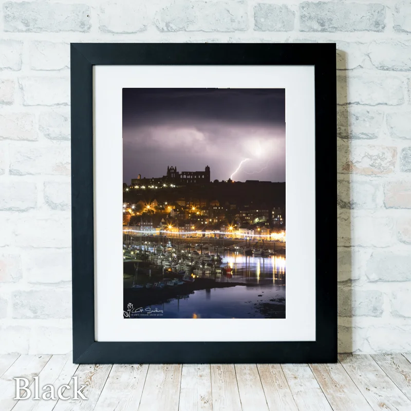 Whitby Abbey Lightning 3 Whitby Abbey Lightning - Black-Portrait-Frame
