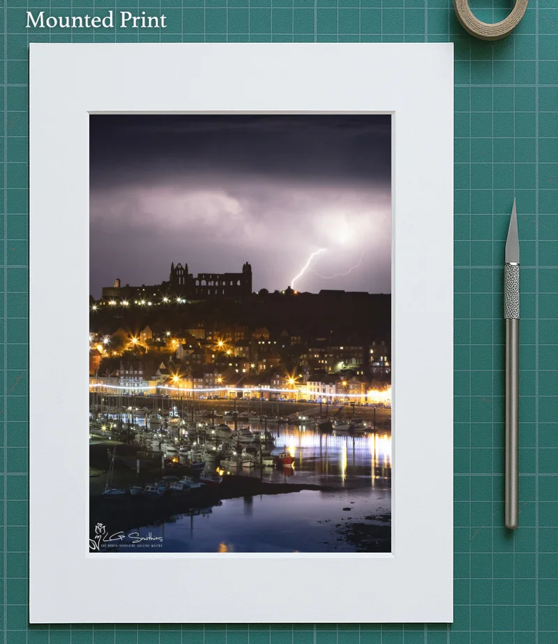 Whitby Abbey Lightning 5 Whitby Abbey Lightning - Mounted-Print-Portrait