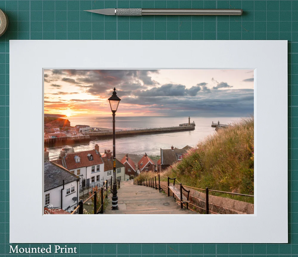 Whitby Abbey Steps At Sunset 2 Whitby Abbey Steps At Sunset - Landscape-Mounted-Print
