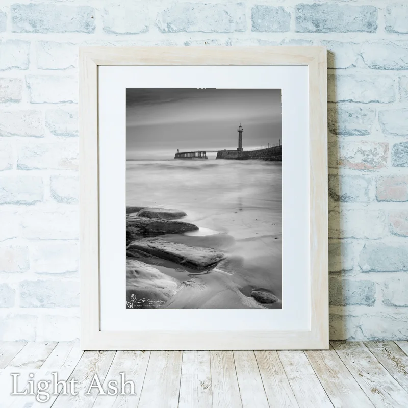 Whitby Beach Black and White 2 Whitby Beach Black and White - Light-Ash-Portrait-Frame