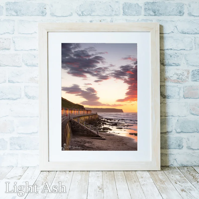 Whitby Beach Huts Summers Night 2 Whitby Beach Huts Summers Night - Light-Ash-Portrait-Frame