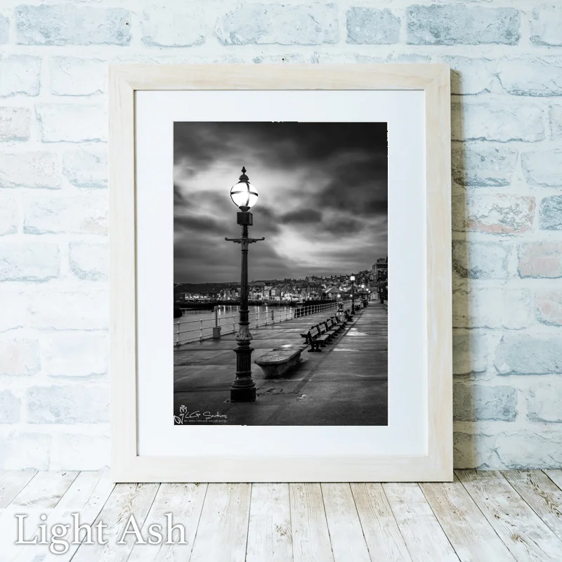 Whitby From The Harbour Black And White 2 Whitby From The Harbour Black And White - Light-Ash-Portrait-Frame