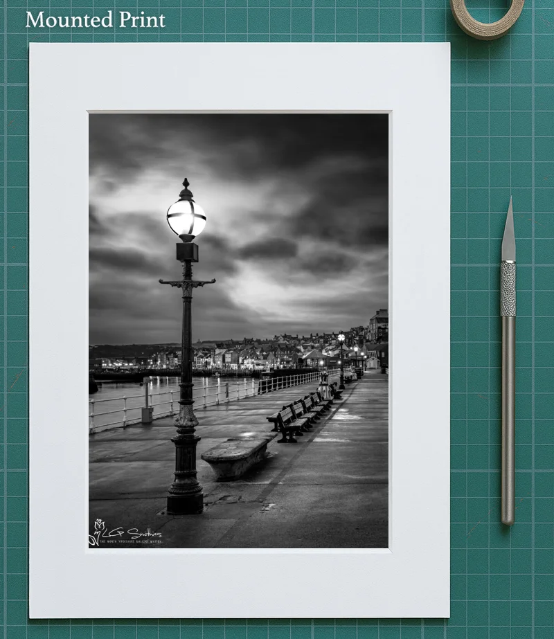 Whitby From The Harbour Black And White 5 Whitby From The Harbour Black And White - Mounted-Print-Portrait