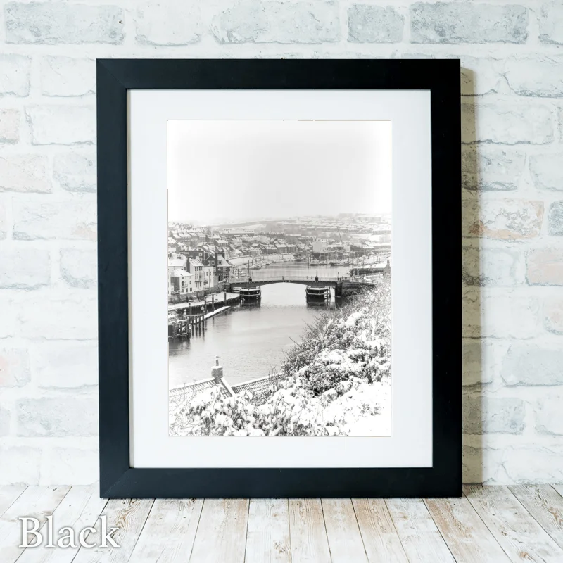 Whitby Harbour and Swing Bridge In The Snow 3 Whitby Harbour and Swing Bridge In The Snow - Black-Portrait-Frame