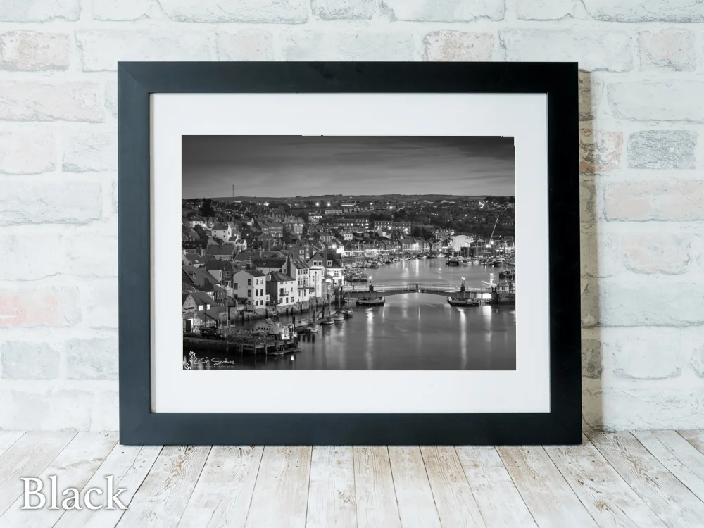 Whitby Harbour At Night Black And White 6 Whitby Harbour At Night Black And White - Black-Landscape-Frame
