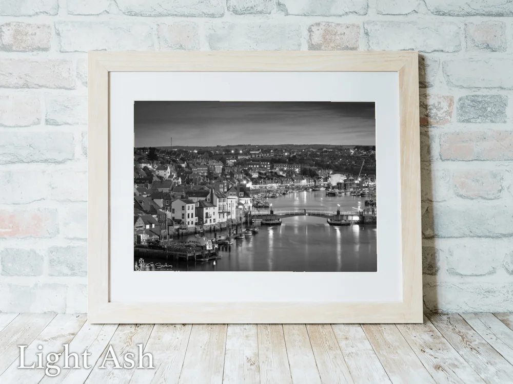 Whitby Harbour At Night Black And White 5 Whitby Harbour At Night Black And White - Light-Ash-Landscape-Frame
