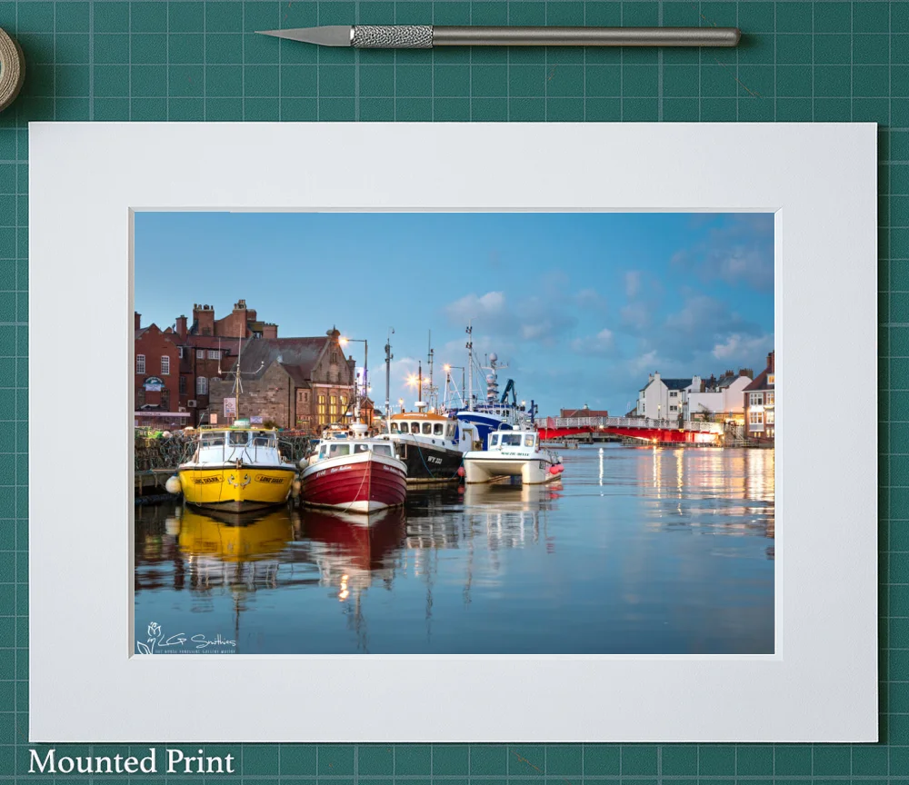 Whitby Harbour At Night 2 Whitby Harbour At Night - Landscape-Mounted-Print