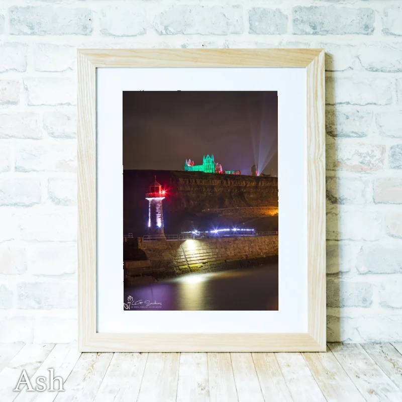 Whitby Lighthouse And Illuminated Abbey 4 Whitby Lighthouse And Illuminated Abbey - Ash-Portrait-Frame