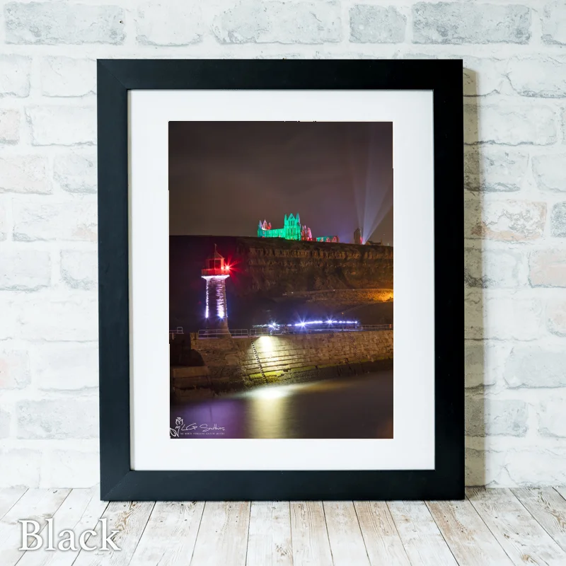 Whitby Lighthouse And Illuminated Abbey 3 Whitby Lighthouse And Illuminated Abbey - Black-Portrait-Frame