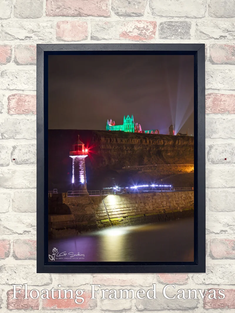 Whitby Lighthouse And Illuminated Abbey 7 Whitby Lighthouse And Illuminated Abbey - Float-Frame-Canvas-Portrait