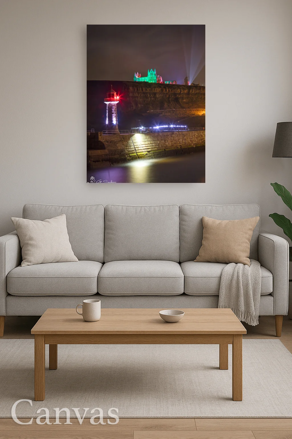Whitby Lighthouse And Illuminated Abbey 8 Whitby Lighthouse And Illuminated Abbey - Wall-art-for-living-room-portrait