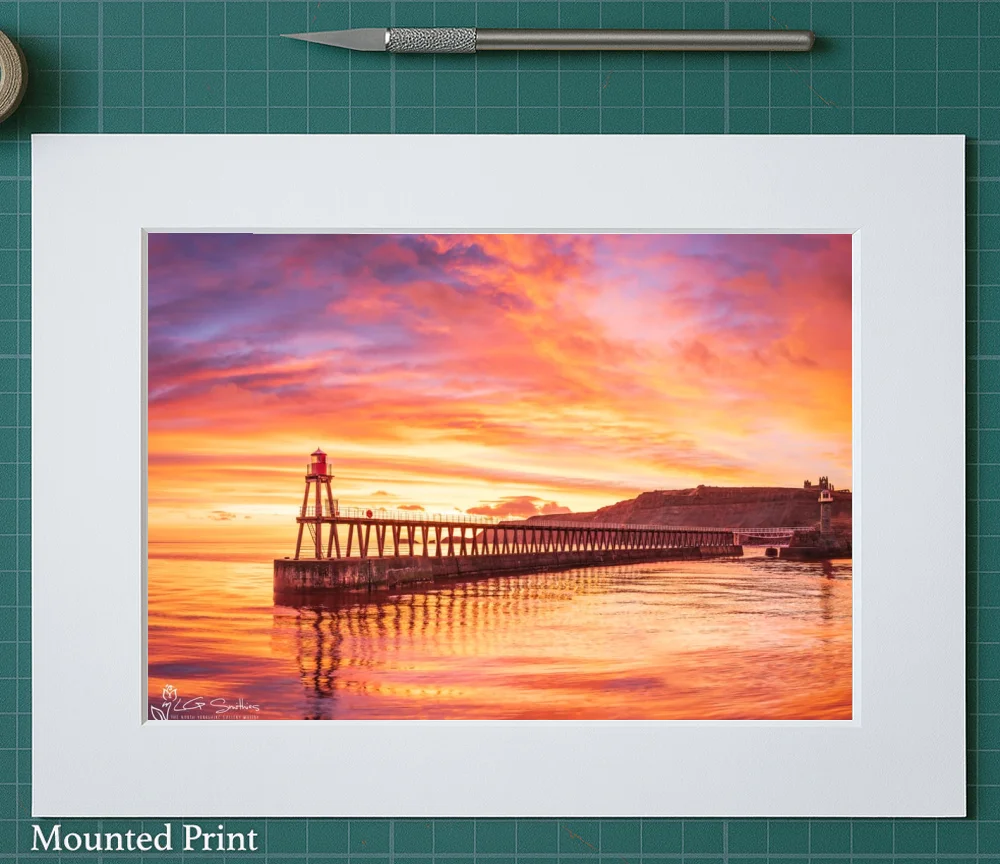 Whitby Pier At Sunrise 2 Whitby Pier At Sunrise - Landscape-Mounted-Print