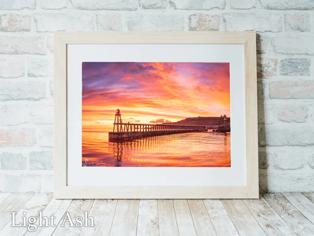Whitby Pier At Sunrise 5 Whitby Pier At Sunrise - Light-Ash-Landscape-Frame