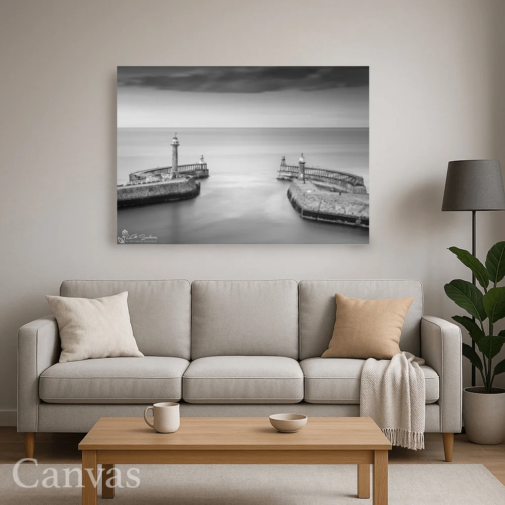 Whitby Piers Black and White 8 Whitby Piers Black and White - Wall-art-for-living-room-landscape