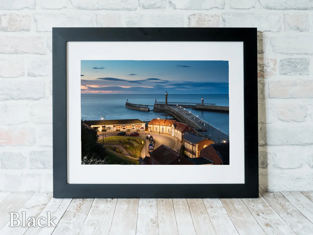 Whitby Piers From Khyber Pass 6 Whitby Piers From Khyber Pass - Black-Landscape-Frame