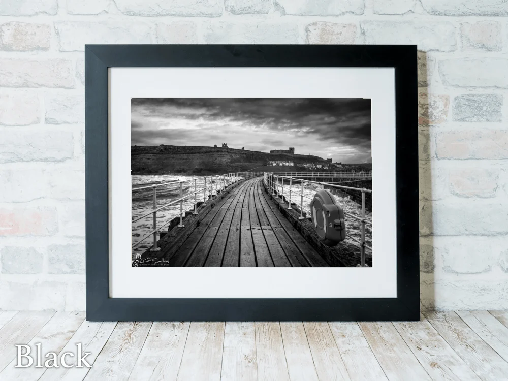 Whitby Piers In A Storm Black And White 6 Whitby Piers In A Storm Black And White - Black-Landscape-Frame