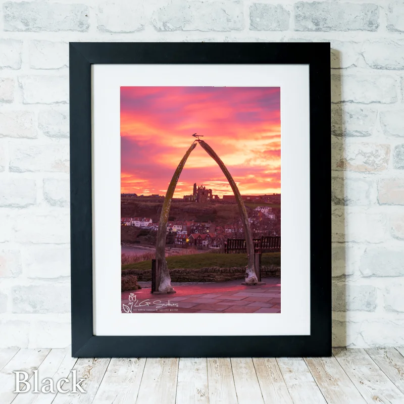 Whitby Sunrise Through the Whalebones 3 Whitby Sunrise Through the Whalebones - Black-Portrait-Frame