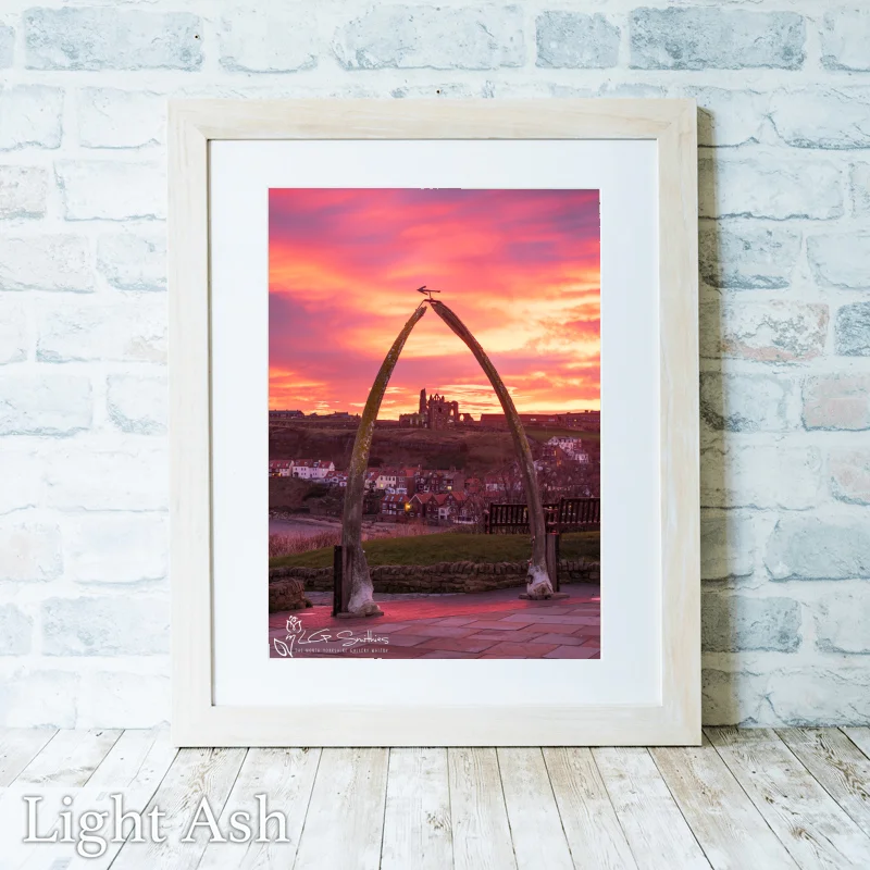 Whitby Sunrise Through the Whalebones 2 Whitby Sunrise Through the Whalebones - Light-Ash-Portrait-Frame