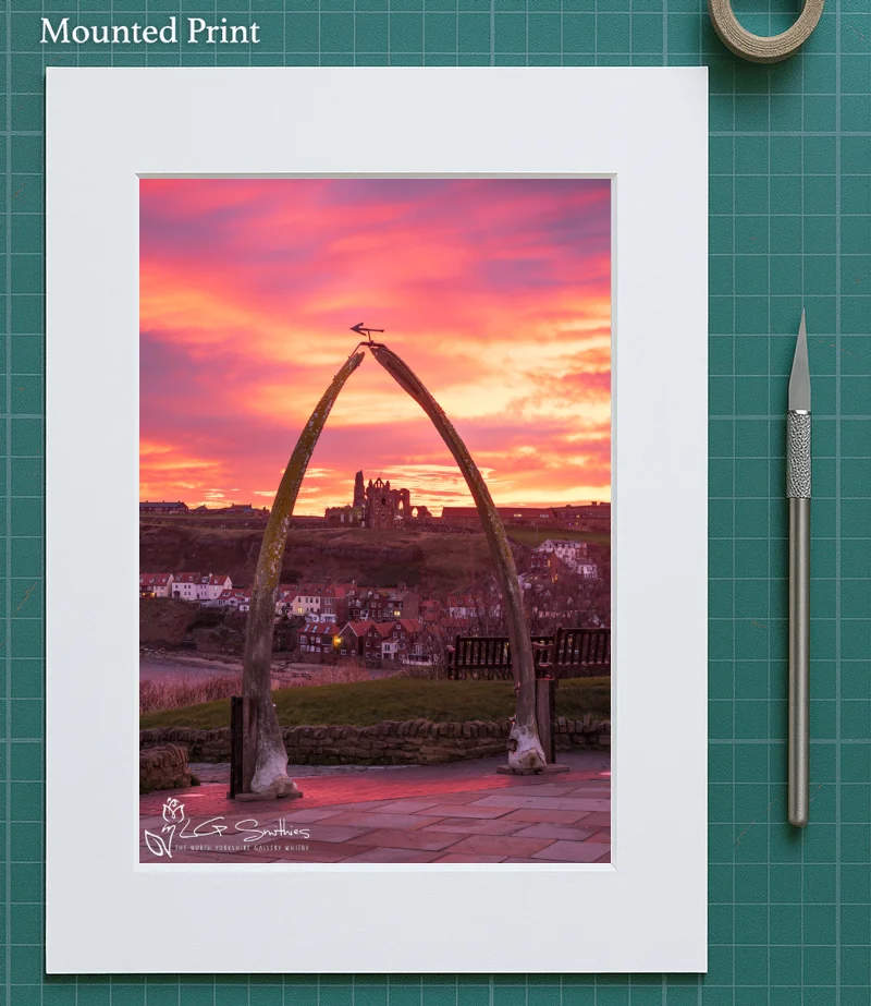 Whitby Sunrise Through the Whalebones 5 Whitby Sunrise Through the Whalebones - Mounted-Print-Portrait
