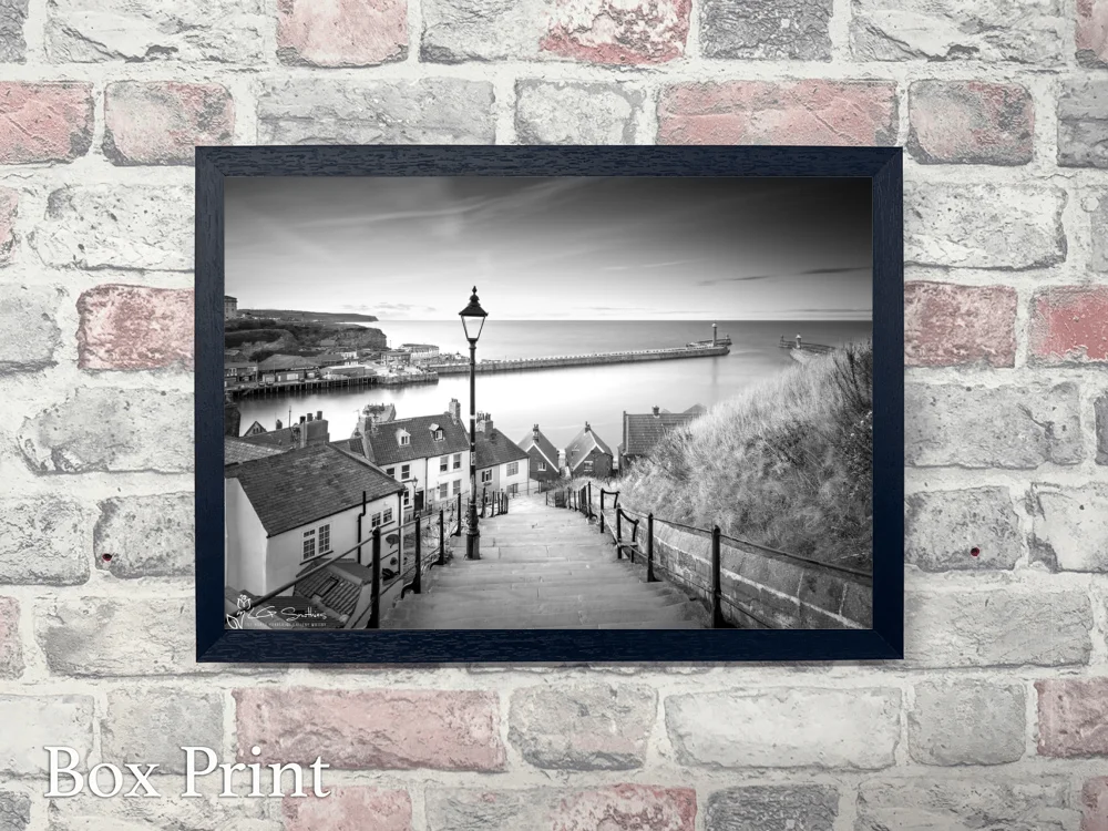 Whitby’s 199 Steps To The Abbey Black And White 4 Whitby’s 199 Steps To The Abbey Black And White - Landscape-Box-Print