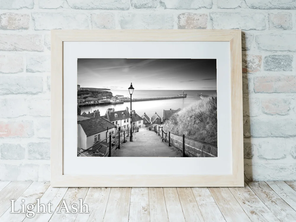 Whitby’s 199 Steps To The Abbey Black And White 5 Whitby’s 199 Steps To The Abbey Black And White - Light-Ash-Landscape-Frame