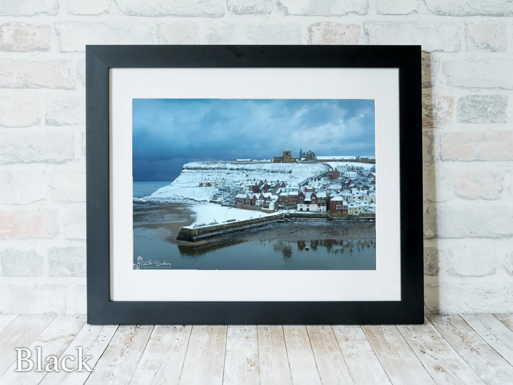Whitby’s Tate Hill In The Snow 6 Whitby’s Tate Hill In The Snow - Black-Landscape-Frame