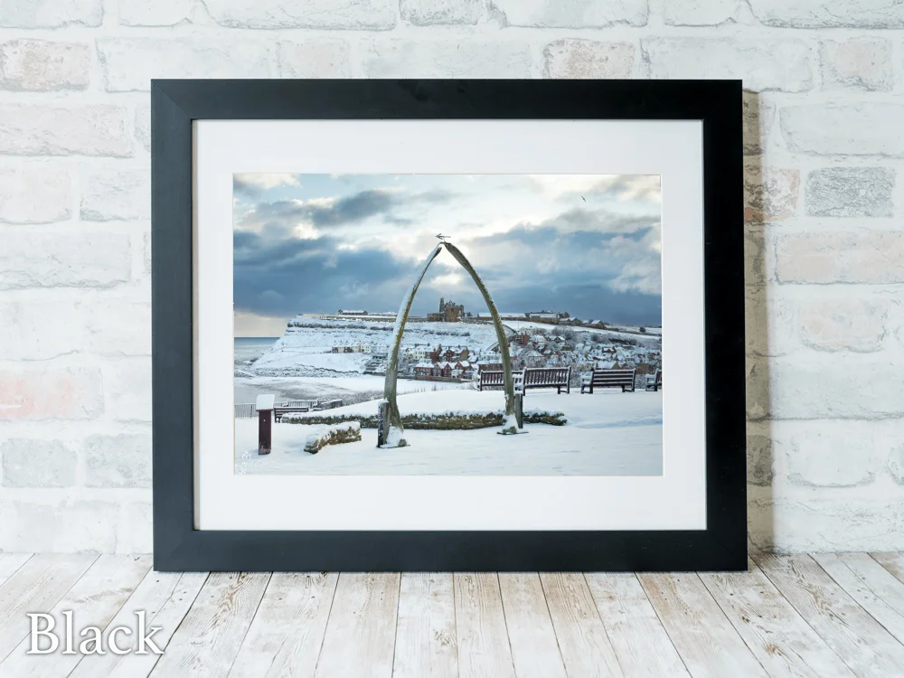 Whitby’s Whalebones And Abbey After Snowfall 6 Whitby’s Whalebones And Abbey After Snowfall - Black-Landscape-Frame