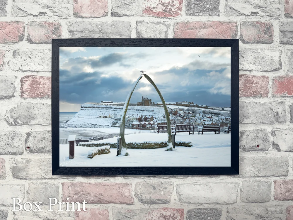 Whitby’s Whalebones And Abbey After Snowfall 4 Whitby’s Whalebones And Abbey After Snowfall - Landscape-Box-Print