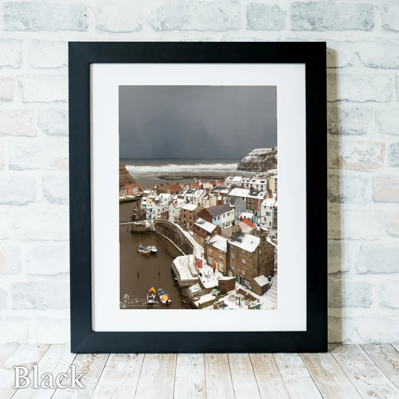 Winter Snow Over Staithes 3 Winter Snow Over Staithes - Black-Portrait-Frame