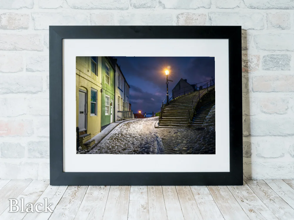 Winter's Night At The 199 Steps Whitby 6 Winter's Night At The 199 Steps Whitby - Black-Landscape-Frame