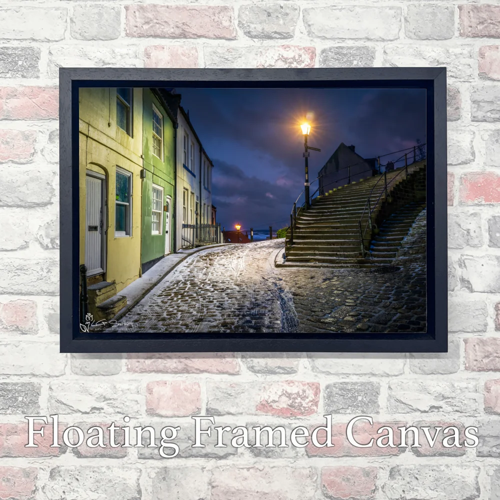 Winter's Night At The 199 Steps Whitby 3 Winter's Night At The 199 Steps Whitby - Landscape-Float-Frame-Canvas