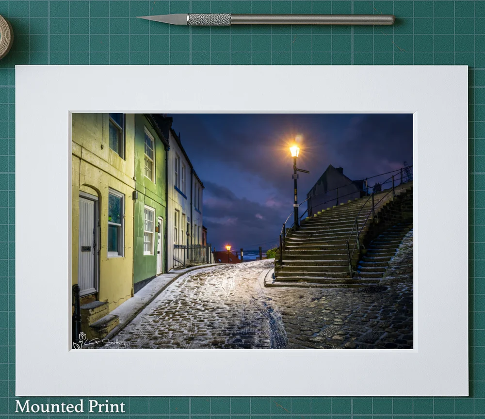 Winter's Night At The 199 Steps Whitby 2 Winter's Night At The 199 Steps Whitby - Landscape-Mounted-Print