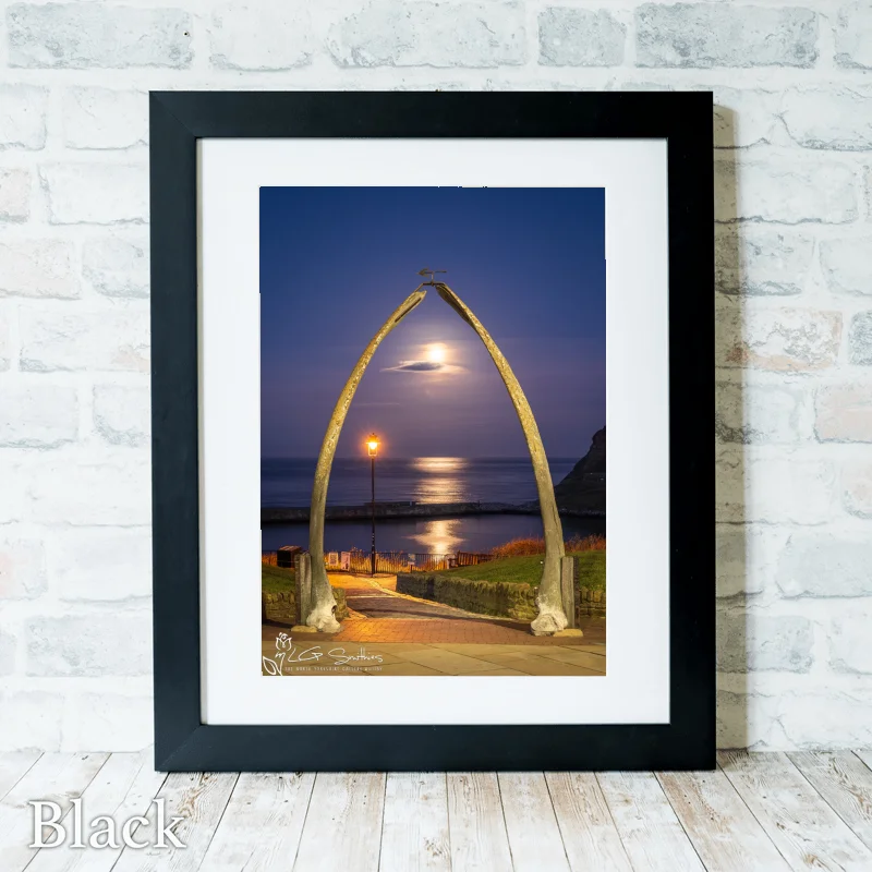 Yorkshire Coast Moonrise At Whitby Whalebones 3 Yorkshire Coast Moonrise At Whitby Whalebones - Black-Portrait-Frame