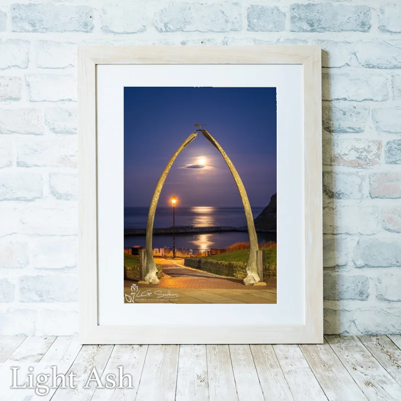 Yorkshire Coast Moonrise At Whitby Whalebones 2 Yorkshire Coast Moonrise At Whitby Whalebones - Light-Ash-Portrait-Frame