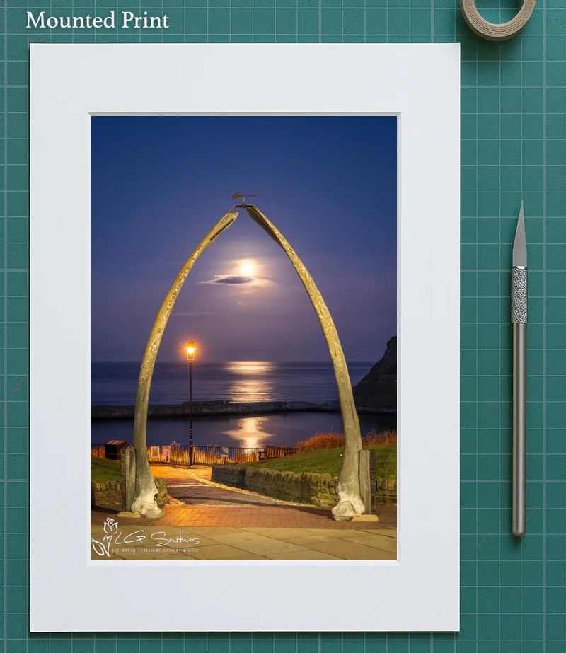 Yorkshire Coast Moonrise At Whitby Whalebones 5 Yorkshire Coast Moonrise At Whitby Whalebones - Mounted-Print-Portrait